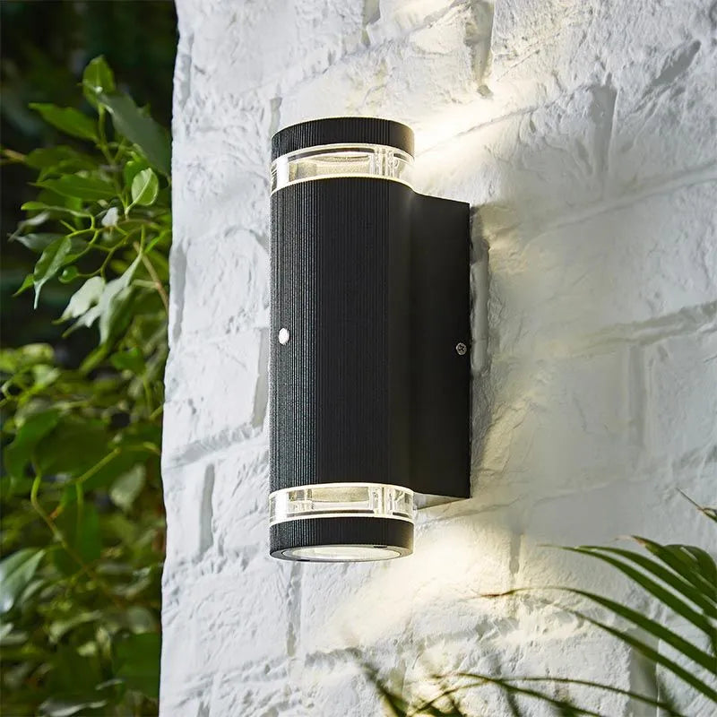Zinc Helix Up Down Wall Light with Photocell in Black