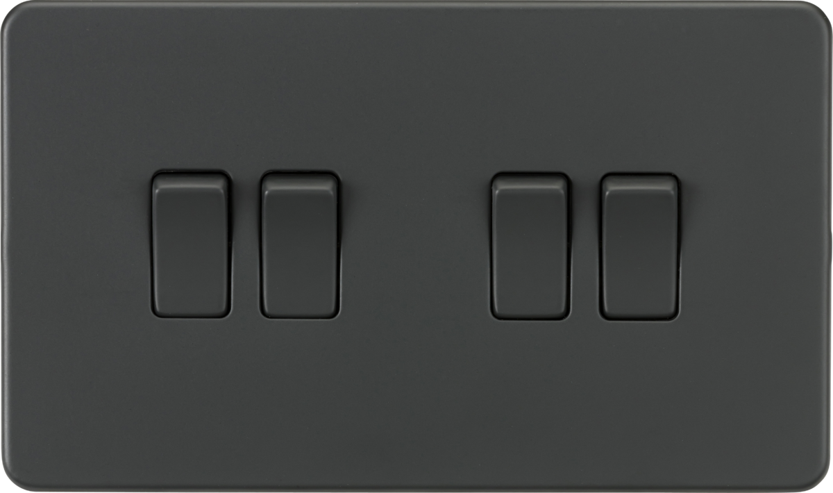 ML Knightsbridge Screwless 10AX 4 Gang 2-Way Light Switch - Anthracite