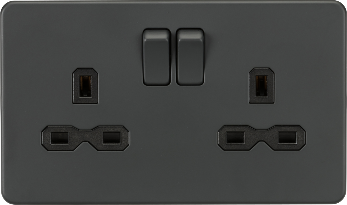 ML Knightsbridge Screwless Double Socket 13A 2 Gang Double Pole Switched  - Anthracite