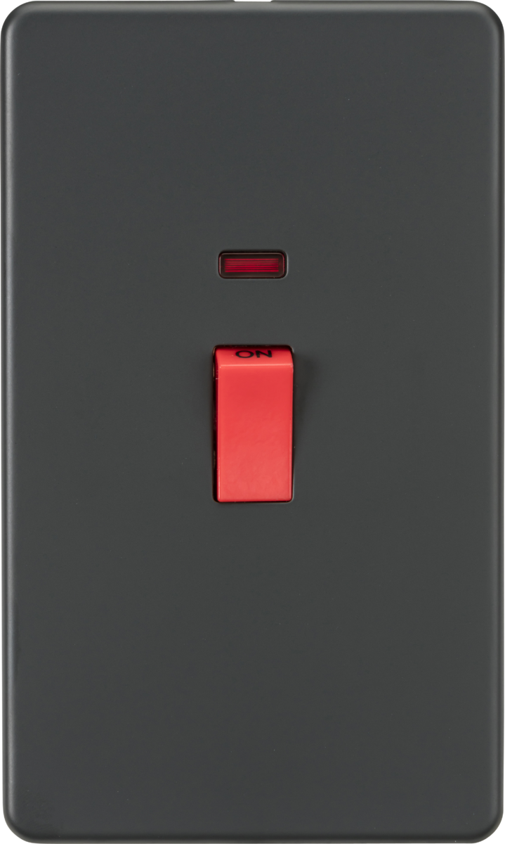 ML Knightsbridge Screwless 45A 2 Gang Vertical Double Pole Switch with Neon - Anthracite