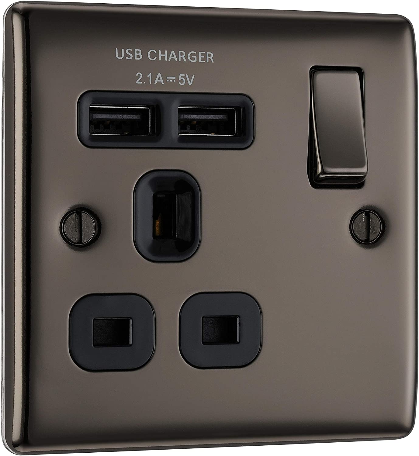 BG Nexus Metal USB Single Socket in Black Nickel with Black Inserts - NBN21U2B-01
