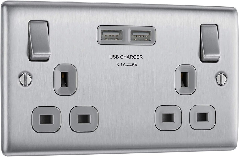 Dups Socket Double Plug Sockets – Switched, USB, Chrome & Brass | ACAS Electrical