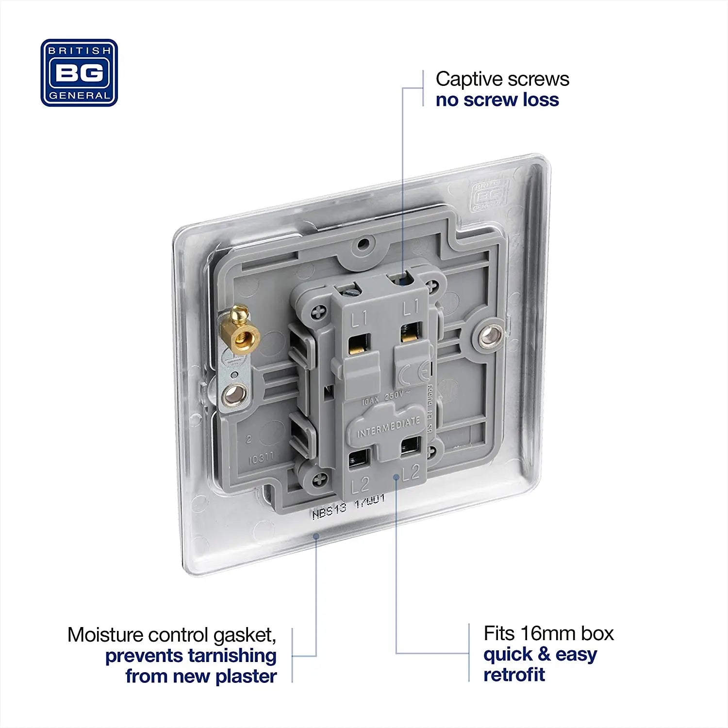 BG Nexus Metal Intermediate Switch in Brushed Steel - NBS13-01 BG (British General)