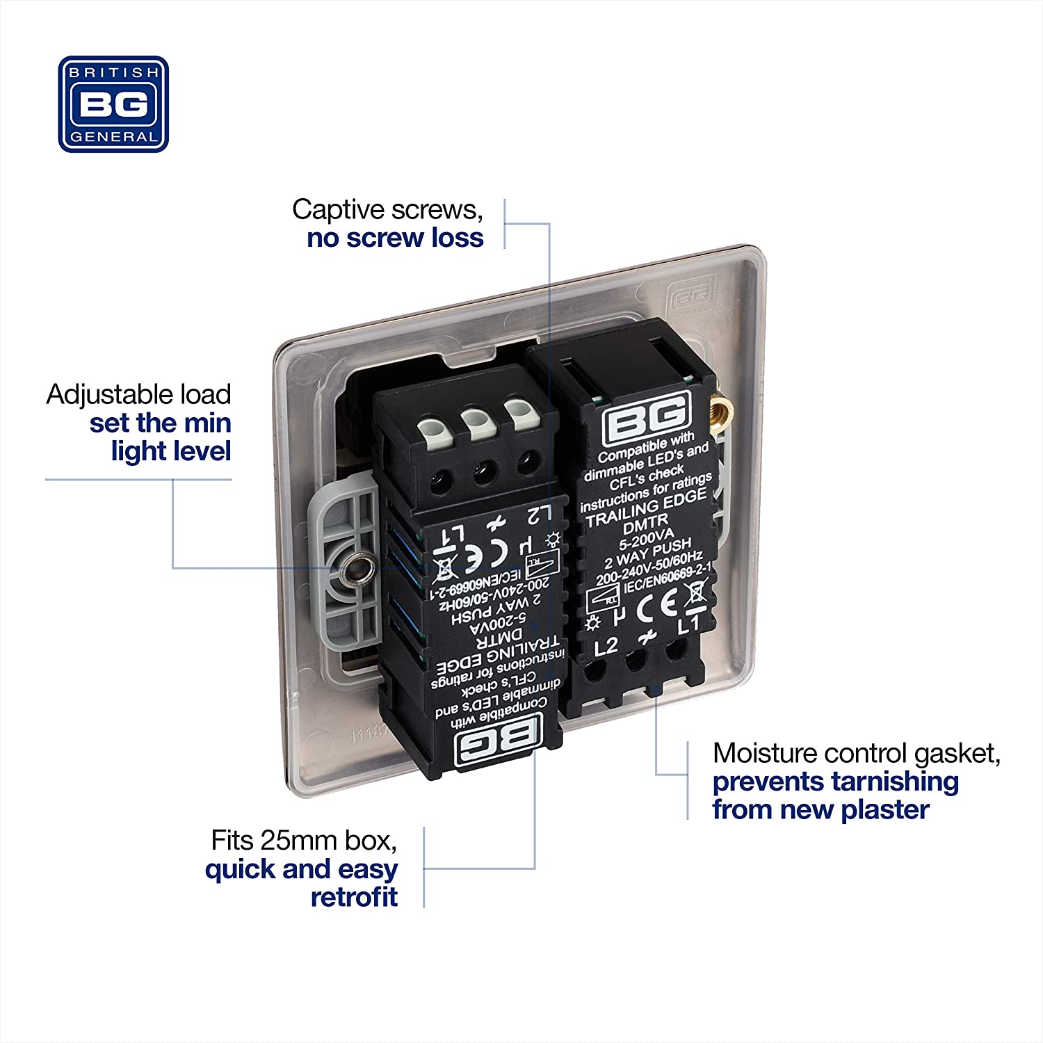 BG Nexus Metal 2 Gang Dimmer Switch in Black Nickel - NBN82-01
