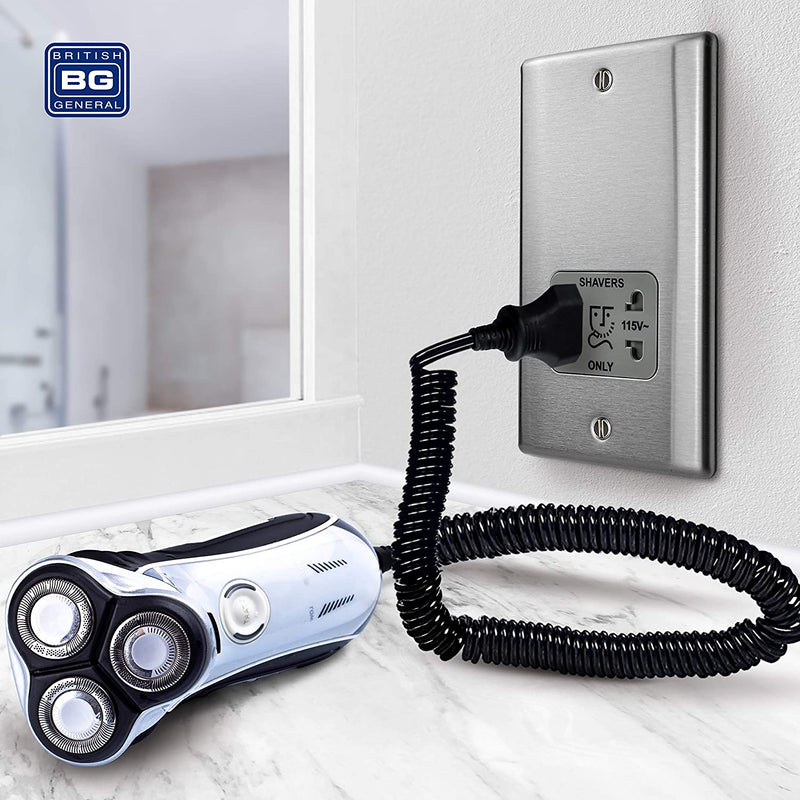 BG Nexus Metal Dual Voltage Shaver Socket in Brushed Steel with Grey Inserts - NBS20G-01