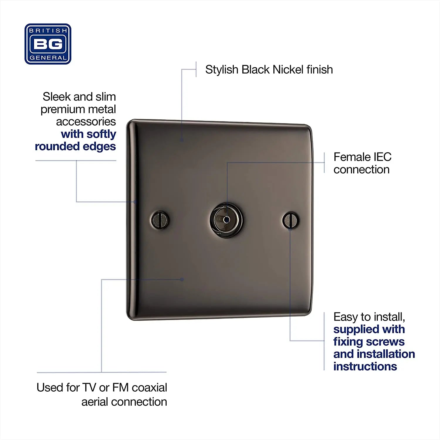 BG Nexus Metal TV Coax Point in Black Nickel - NBN60-01 BG (British General)