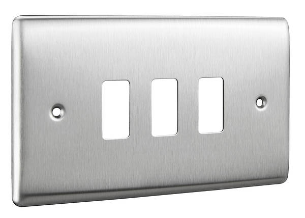 BG Nexus Grid 3 Gang Frontplate in Brushed Steel - RNBS3-01