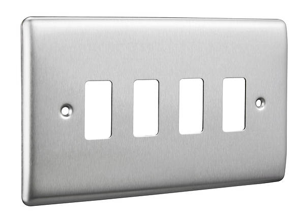 BG Nexus Grid 4 Gang Frontplate in Brushed Steel - RNBS4-01