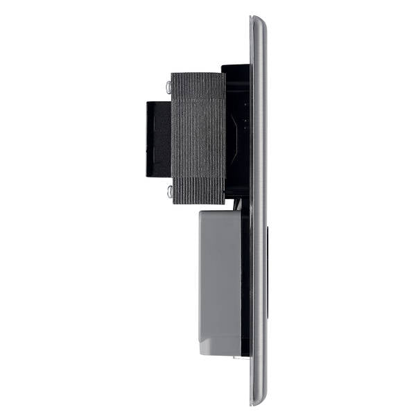 BG Nexus Metal Dual Voltage Shaver Socket in Brushed Steel with Black Inserts - NBS20B-01