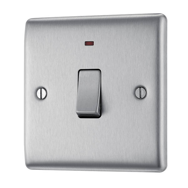 BG Nexus Metal 20 Amp DP Switch with Neon in Brushed Steel - NBS31-01