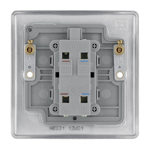 BG Nexus Metal 20 Amp DP Switch with Neon in Brushed Steel - NBS31-01