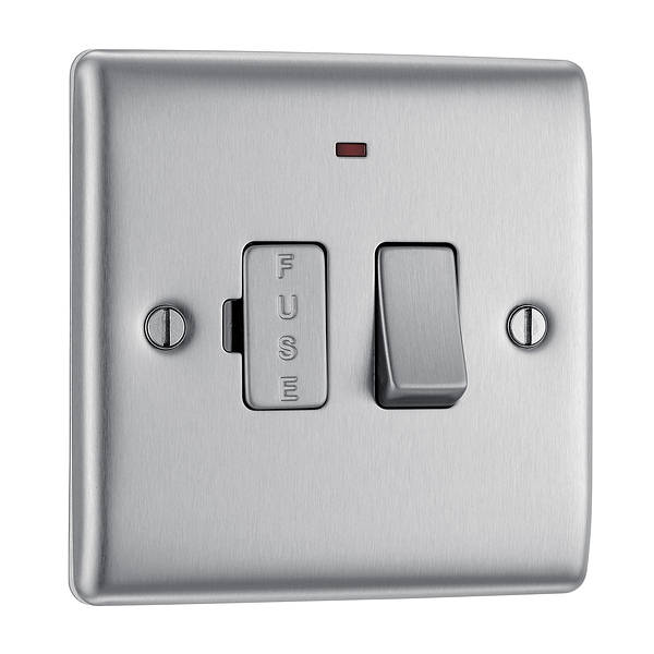 BG Nexus Metal Switched Fused Spur with Neon in Brushed Steel - NBS52-01