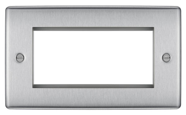 BG Nexus Metal 4 Gang Euro Module Front Plate in Brushed Steel - NBSEMR4-01 BG (British General)