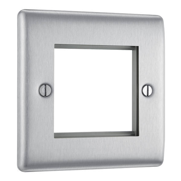 BG Nexus Metal 2 Gang Euro Module Front Plate in Brushed Steel - NBSEMS2-01