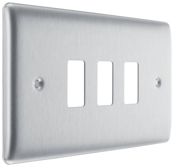 BG Nexus Grid 3 Gang Frontplate in Brushed Steel - RNBS3-01