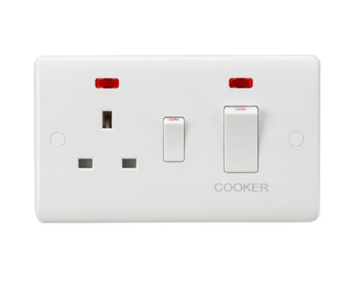ML Curved Edge 45A Double Pole Cooker Switch and 13A Socket with Neon in White CU8333NW