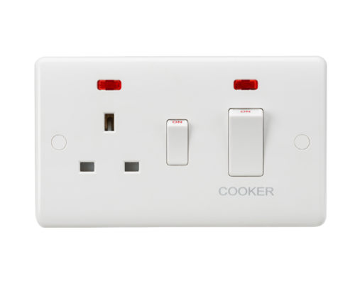 ML Curved Edge 45A Double Pole Cooker Switch and 13A Socket with Neon in White