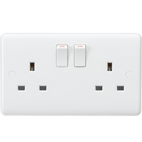 ML Curved Edge Double Socket 13A 2 Gang in White CU9000