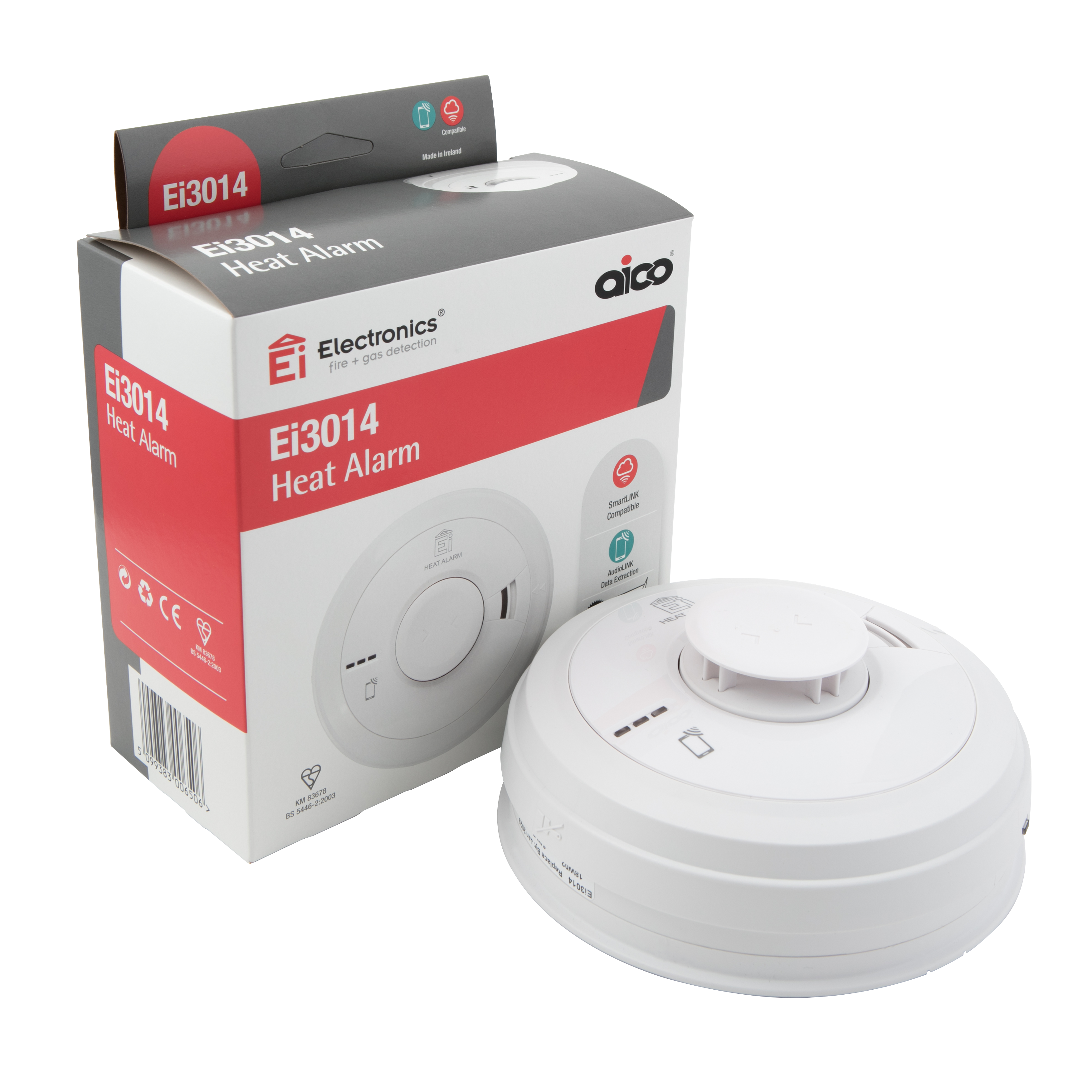 Aico Ei3014 230V Heat Alarm Interlinked  With Lithium Battery Backup White
