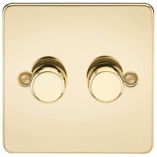 ML Flat Plate 2 Gang 2 Way 10-200W (5-150W LED) Trailing Edge Dimmer - Polished Brass