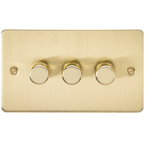 ML Flat Plate 3 Gang 2 Way 10-200W (5-150W LED) Trailing Edge Dimmer - Brushed Brass
