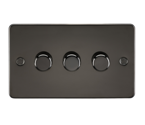 ML Flat Plate 3 Gang 2 Way 10-200W (5-150W LED) Trailing Edge Dimmer - Gunmetal