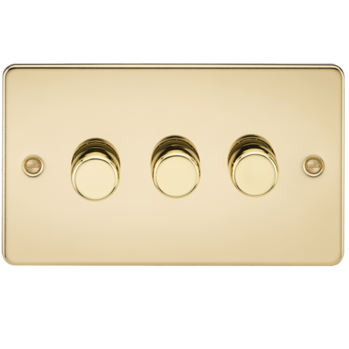 ML Flat Plate 3 Gang 2 Way 10-200W (5-150W LED) Trailing Edge Dimmer - Polished Brass
