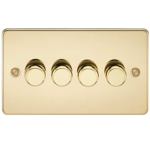 ML Flat Plate 4 Gang  2 Way 10-200W (5-150W LED) Trailing Edge Dimmer - Polished Brass