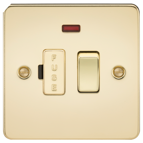 ML Flat Plate 13 Amp Switched Fused Spur Unit with Neon - Polished Brass