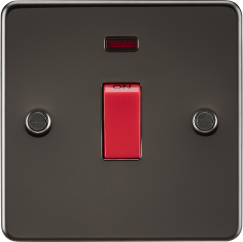 ML Flat Plate 45 Amp 1 Gang Double Pole Switch with Neon - Gunmetal