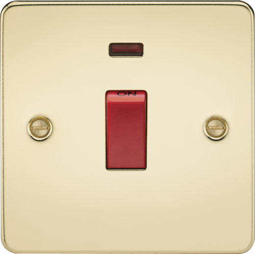 ML Flat Plate 45 Amp 1 Gang Double Pole Switch with Neon - Polished Brass
