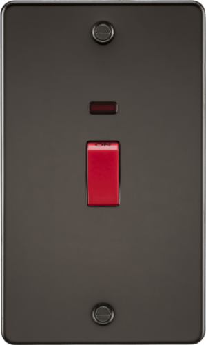 ML Flat Plate 45 Amp 2 Gang Vertical Double Pole Switch with Neon - Gunmetal