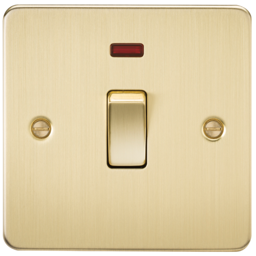 ML Flat Plate 20 Amp 1 Gang Double Pole Switch with Neon - Brushed Brass