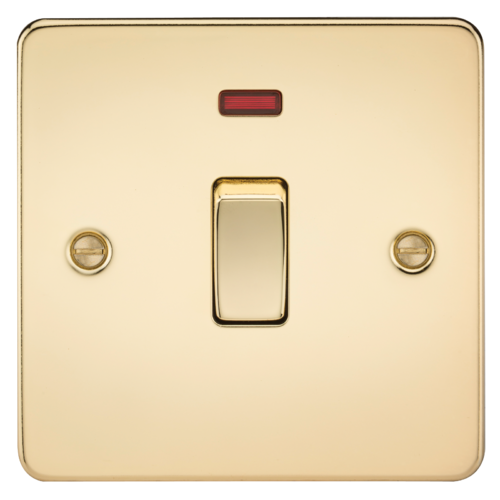 ML Flat Plate 20 Amp 1 Gang Double Pole Switch with Neon - Polished Brass