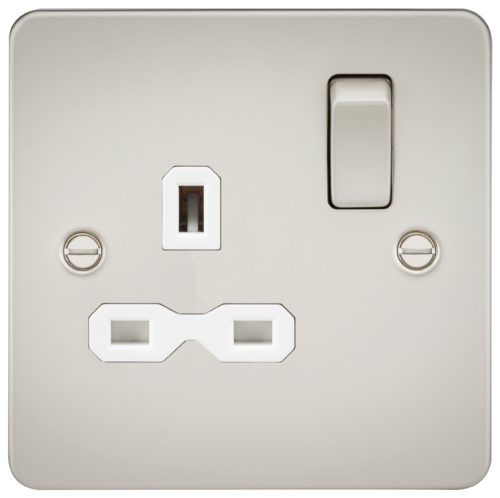 ML Flat Plate 13 Amp 1 Gang Double Pole Switched Single  Socket - Pearl with White Insert