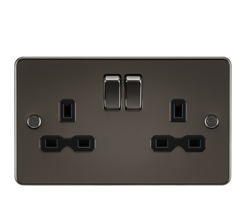 ML Knightsbridge 2 Gang Double Pole Switched Double Socket - Gunmetal with Black Insert