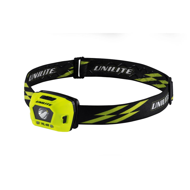 Unilite HL-4R Prosafe Hi Vis Yellow Helmet Mountable USB Rechargeable LED Headlight Torch - 275 Lumen - Adjustable Headband