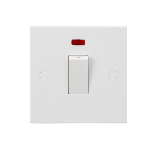 ML Square Edge 45A 1 Gang Double Pole Switch with Neon in White