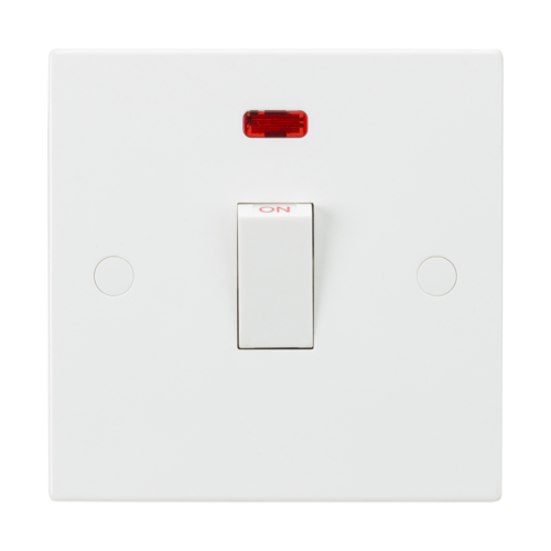 ML Square Edge 20A Double Pole Switch with Neon in White