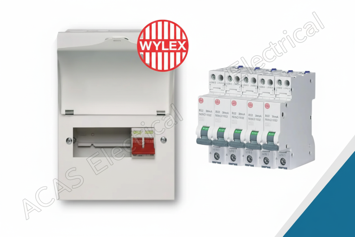 Wylex NM506L Metal Clad 5 way Consumer Unit 100A Main Switch and 5 Mini RCBOs Wylex