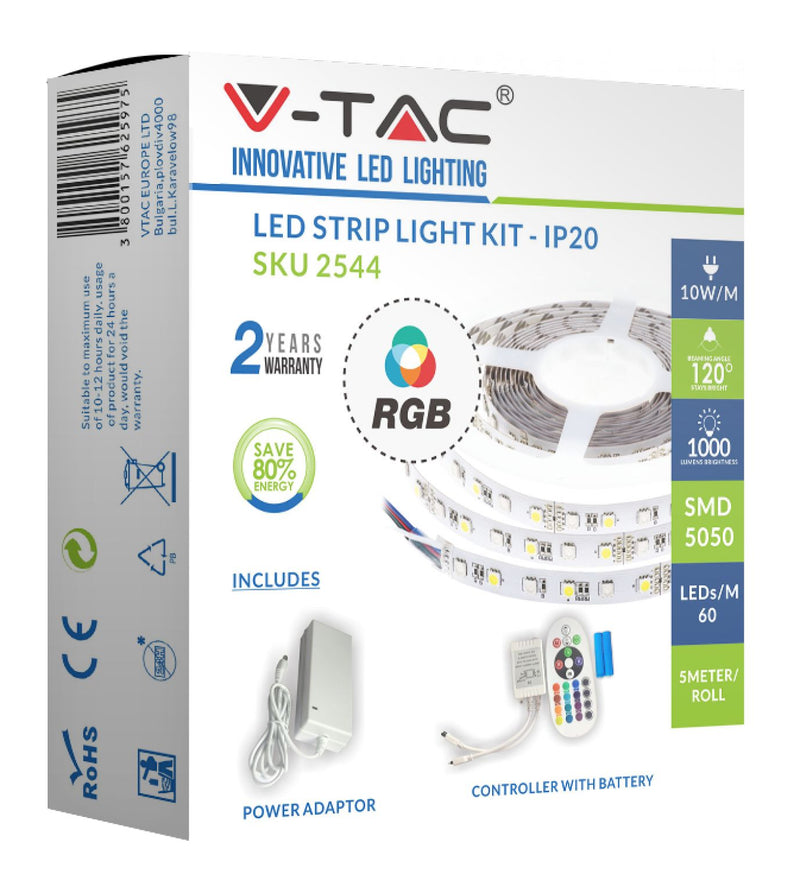 V-TAC RGB LED Strip Light 5m LED Tape Kit (IP20, RGB, 10mm)