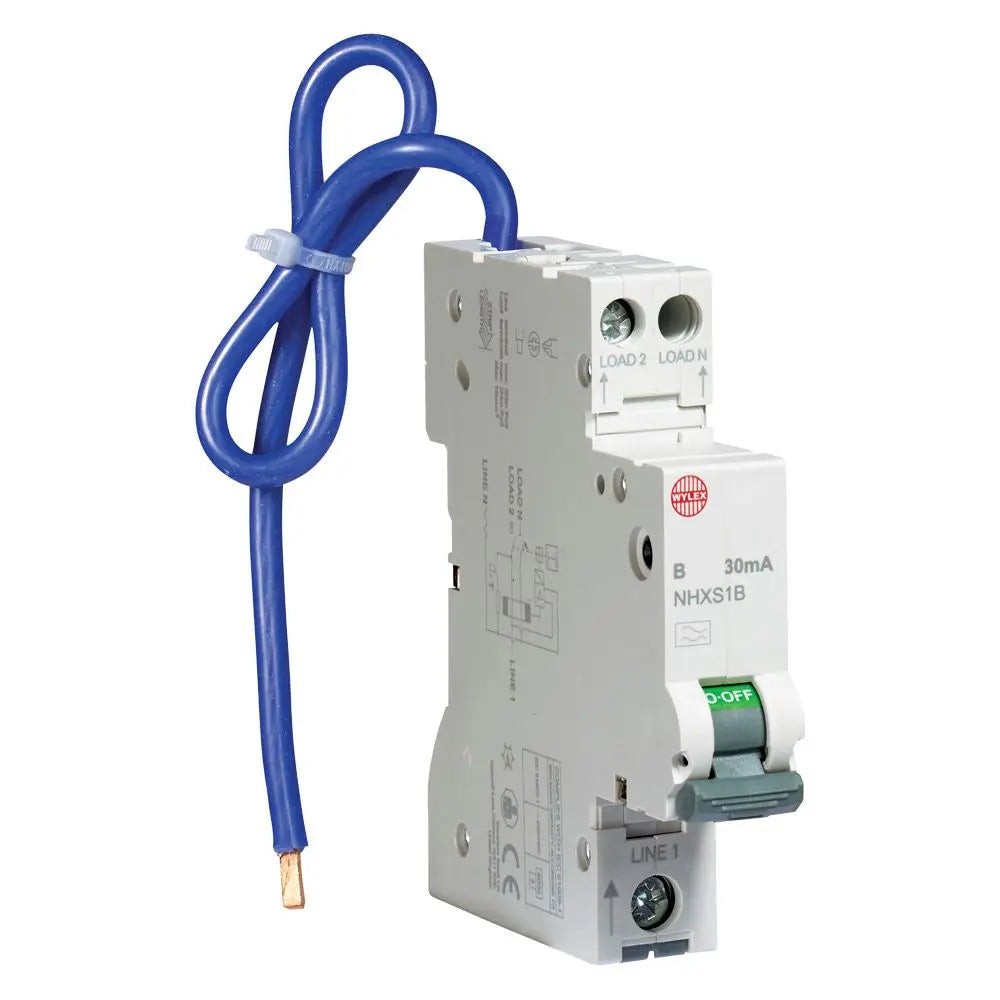 Wylex NHXS1B06 6A 30mA Type A B Curve Double Pole Mini RCBO 6kA | ACAS ...