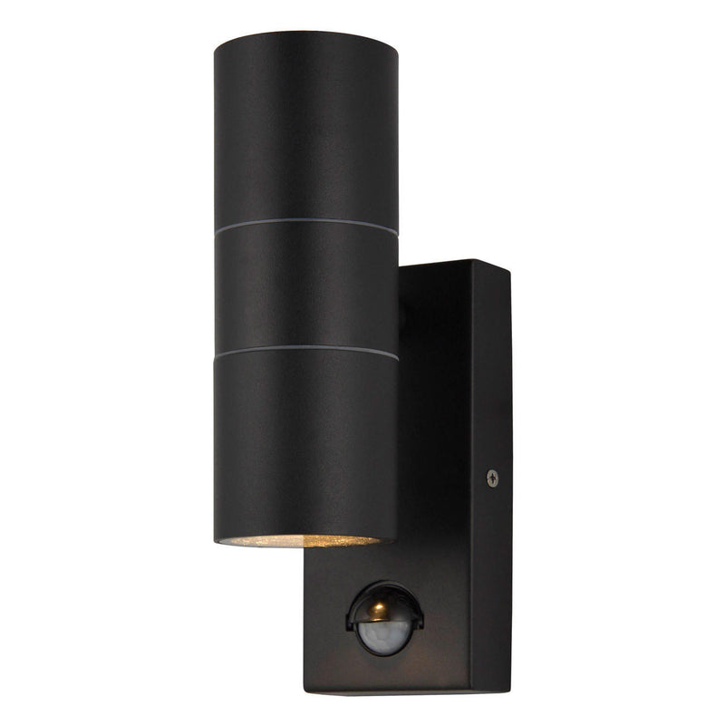 Leto 2 light Up Down Outdoor Wall Light with PIR Black